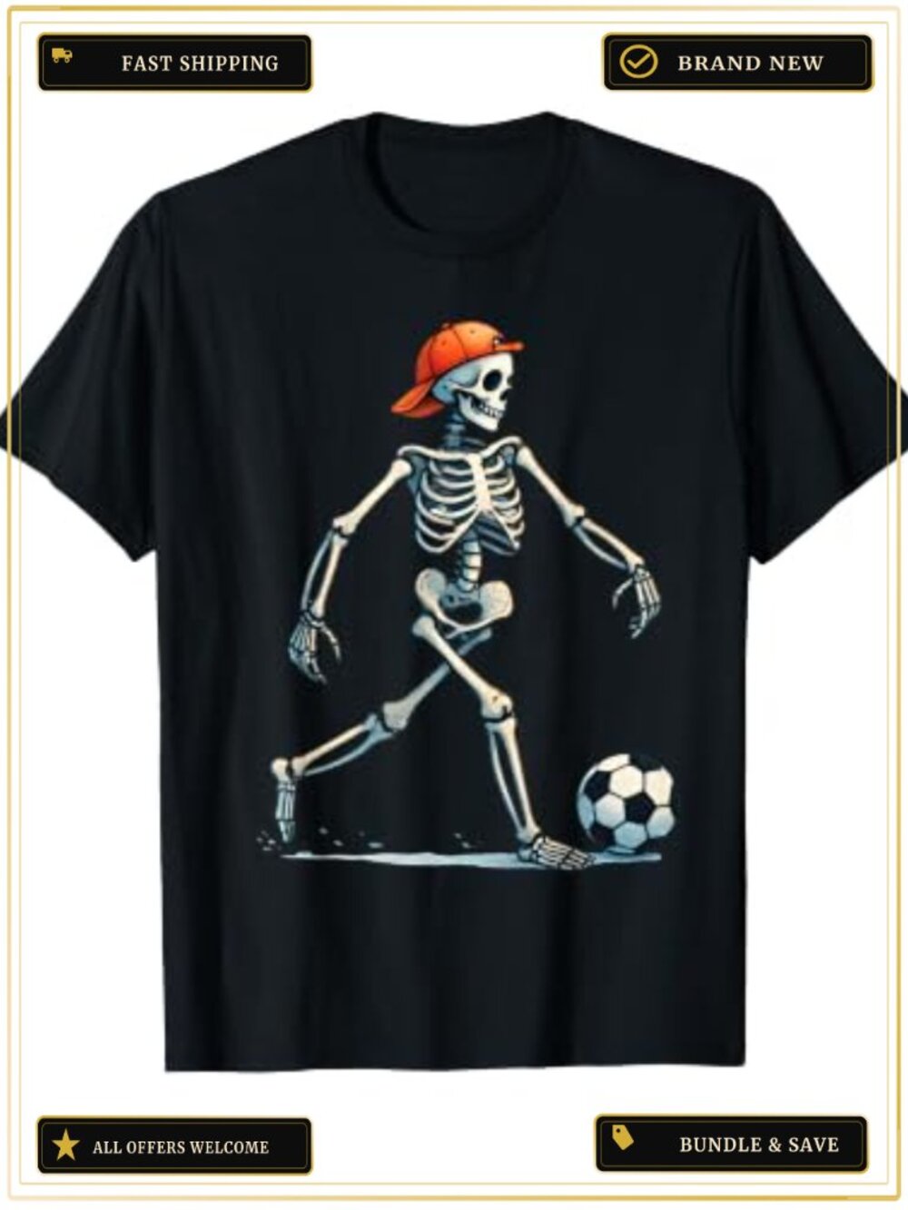 Skeleton Soccer Halloween Costume Tee Retro Spooky